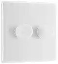 BG Electrical 882-01 Double Round Push Button Intelligent Dimmer Light Switch, White Moulded, Round Edge, 2-Way, 8.6 cm*4.5 cm*8.6 cm