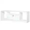 HOMCOM Meuble TV Banc TV Design Contemporain - 3 niches, Placard Double Porte - dim. 120L x 30l x 41H cm - Panneaux Particules Blanc