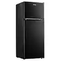 Upstreman 4.0 Cu.Ft Compact Refrigerator with Freezer, Large Capacity Double Door Mini Fridge for Dorm, Office, Bedroom,Adjustable Thermostat, Black-BR401