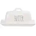 Luciano Housewares Farmhouse Modern Ceramic Butter Dish, 7.25 inches, White