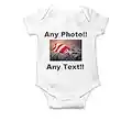 Photo Baby Vest Bodysuit Custom Print Custom Girl Clothes Personalised Boy Clothes Any Photo Baby Grow Any Text White