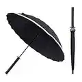 Zhiyouni 24 Ribs Katana Sword Handle Umbrella Japanese Samurai Ninja Black Umbrellas with Reflective Strip