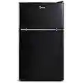 Midea WHD-113FB1 Double Door Mini Fridge With Freezer For Bedroom Office With Adjustable Legs Removable Glass Shelves Compact Refrigerator, 3.1 Cu Ft, Black