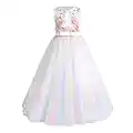 Vestito da Ragazza di Fiori Elegante Ricamo Floreale Tulle Tutu Principessa Damigella D'onore Matrimonio Compleanno Prima Comunione Sera A-Line Maxi Abito da Ballo Formale Arcobaleno-Bianca 13-14 Anni