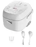 Toshiba Small Rice Cooker 3 Cup Uncooked – LCD Display with 8 Cooking Functions, Fuzzy Logic Technology, 24-Hr Delay Timer and Auto Keep Warm, Non-Stick Inner Pot, White