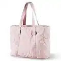 BAGSMART Women Tote Bag, Large Shoulder Bag, Top Handle Handbag with Yoga Mat Buckle for Gym, Work, Travel, Pink