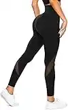 KUMAYES Damen Sports Leggings Hohe Taille Lange Sporthose Sportleggings mit Bauchkontrolle Yogahose Fitnesshose mit Taschen (L, Schwarz)