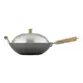 Helen's Asian Kitchen Helen Chen's Asian Kitchen Flat Bottom Wok, Carbon Steel with Lid and Stir Fry Spatula, Recipes Included, 13.5-inch, 4 Piece Set, 13.5 Inch, Silver/Gray/Natural