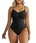 SHAPERX Bodysuit for Women Seamless Body Shaper Tummy Control Shapewear Thong Adjustable Strap, UK-SZ5215-Black-L/XL