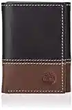 Timberland Men's Leather Trifold Wallet with ID Window, Black/Brown (Hunter), One Size