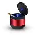 Mini Car Ashtray with Blue LED Light and Lid, Portable Smokeless Cigarette Holder Outdoor Ash Tray for Auto Van Vehicle Truck Car Cup Holder Home Office Camping (Red)