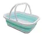 SAMMART 12L Faltbare Wanne mit Griff - Tragbarer Picknickkorb/Krater im Freien - Faltbare Einkaufstasche - Platzsparender Vorratsbehälter (White/Lake Green, 1)