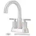 Brushed Nickel Bathroom Sink Faucet,4 Inch Centerset Bathroom Faucet,2 Handle Stainless Steel Bathroom Faucets for Sinks 3 Hole,RV Lavatory Vanity Faucet with Pop Up Drain and Supply Line KMBF004L-1