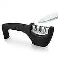 Ooputo Kitchen Knife Sharpener - Professional 3 Stage Manual Sharpeners - Ergonomic Handle and Non-Slip Base - Safe Sharpening Tool - Easily Honing Knives in a Breeze, Black.