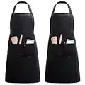 InnoGear 2 Pack Unisex Adjustable Bib Apron with 2 Pockets Cooking Kitchen Chef Women Men Aprons for Home Kitchen, Restaurant, Coffee house (Black Polyester)