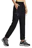 Libin Pantalon de Randonnée pour Femmes Léger Séchage Rapide Été Cargo Imperméable Montagne Pantalon Travail Extensible avec Poche Zippée, Noir L