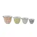 Creative Co-Op Hand Stamped Striped Stoneware (Set of 4 Sizes/Designs) Measuring Cups, Multicolored