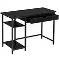 Rolanstar Computer Desk with Shelves and Drawer, 39" Home Office Writing Desk, Laptop Study Table Workstation,Business Style, Stable Metal Frame, Black