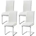 Yaheetech 4pcs White Modern Dining Chairs Kitchen Chairs Faux Leather with Chrome Legs High Back Cafe Dining Room Furniture