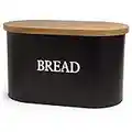 VonShef Bread Bin, Stainless Steel Bread Box with Durable Bamboo Cutting Board Lid, Extra Large Matte Black Countertop Bread Holder for Kitchen, Two Loaf Bread Storage