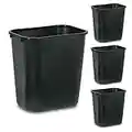 Rubbermaid Commercial Products Plastic Wastebasket/Trash Can, 7-Gallon/28-Quart, Black, for Bedroom/Bathroom/Office, Fits under Desk/Cabinet/Sink, Pack of 4