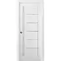 Panel Lite Pocket Door 28 x 80 with Frames | Quadro 4088 White Silk with Frosted Opaque Glass | Kit Trims Rail Hardware | Solid Wood Interior Pantry Kitchen Bedroom Sliding Closet Sturdy Doors