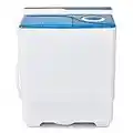 COSTWAY Portable Washing Machine, Twin Tub 26Lbs Capacity, Washer(18Lbs) and Spinner(8Lbs), Compact Laundry Machine with Control Knobs, Timer Function, Drain Pump, Laundry washer for Apartment, RV, Blue