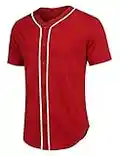 COOFANDY Mens Baseball Button Down Jersey Hipster Hip Hop T Shirt, Red, X-Large, Short Sleeve