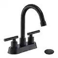 YardMonet Black Bathroom Faucets, 2 Handle Bathroom Sink Faucet, 4-Inch Centerset Bathroom Sink Faucet with Pop Up Drain and Water Supply Lines Bathroom Faucet Black