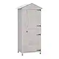 Outsunny Garden Shed Outdoor Wooden Garden Cabinet 4-Tier Storage Shed 3 Shelves Lockable Organizer with Handle Tin Roof Magnetic Latch Foot Pad 90 x 63 x 200cm Light Grey