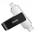 【Certificato MFi】 iDiskk 128 GB 2 in 1 da tipo C a Lightning iPhone Photo Stick, USB-C iPhone Memory, funziona con telefoni USB-C, iPhone USB Thumb Stick per iPhone/iPad, Mac e computer