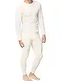 Place and Street Men’s Cotton Thermal Underwear Set Shirt Pants Long Johns White