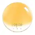 ConBlom Réveil lumineux avec simulation de lever du soleil/coucher du soleil - Double alarme et fonction snooze - 20 niveaux de luminosité - 8 sons naturels - 7 couleurs - Lampe d'ambiance USB Clair