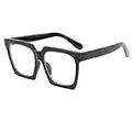 siqiwl Lesebrille, Mode Lesebrille for schwarzen Rahmen, Anti-Blaue Lichtgläser, beiläufige Gläser for extra große Rahmen, Flacher Spiegel for Männer und Frauen (Color : Black, Size : +2.5)