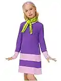 Remimi Big Girls Daphne Costume Halloween Purple Dresses with Green Scarf Kids Costume Outfits 13-14 Years