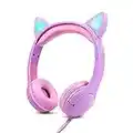 Olyre Cuffie Bambina, cuffie gatto orecchie led, Cuffie per Bambini con filo, cuffie bambine femmine di 2 anni to 10 anni, 85dB Volume,Viola