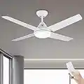 Newday Ceiling Fan with Light, 48" White Ceiling Lamp with Fan and Remote Control,24W LED Dimmable Modern Mute Ceiling Fans for Bedroom Living Room,3 Color Adjustable,AC Motor,3-Speed Wind Speed