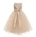 ekidsbridal Heart Cutout Sequin Junior Flower Girl Dress Open Back Dress Christening Dresses, Gold / Champagne, 5