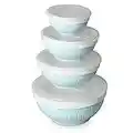 DOWAN Mixing Bowls with Lids, Ceramic Serving Bowls Set, Soup Bowls with Lids, Food Storage Containers, Mason Prep Bowls for Party, 64/32/24/12 Ounce, Set of 4, Turquoise