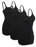 4How 3er Damen Stilltops Mutterschaft Tanktop mit Eingebautem BH für Stillen Schlaf Camisole Schwarz M