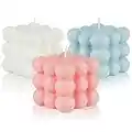 Weinsamkeit 3 Pcs Bubble Candle White Pink Blue Soy Wax Candles Cute Cube Scented Candle Small Relaxing Candle Presents Natural Handmade Aesthetic Candle for Room Decoration