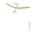 CREATE / WINDCALM DC/Ventilateur de plafond blanc pales en bois naturel/Avec Lumière/Silencieux, minuterie, puissance 40W et Ø132 cm