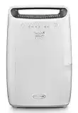 De'Longhi DEX212F - Deshumidificador para el hogar para eliminar la humedad, secador de ropa, doble sistema de filtración de aire, 12L por día, sistema de seguridad, silencioso, asa, blanco