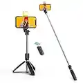 Bastone Selfie Treppiede con Luci Treppiede Smartphone con Telecomando Wireless Selfie Stick Rotazione a 360° Treppiedi Stabile per iPhone 13 12 11 XS XR/Samsung/Huawei, 4.7-6.7 Pollici Smartphone