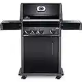 Napoleon Rogue 425 BBQ Grill, Black, Natural Gas - R425SBNK-1-OB - with Three Burners and Range Gas Side Burner, Folding Side Shelves, Instant Failsafe Ignition - 425 sq. in + range burner