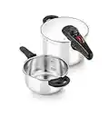 BRA Allure Set dúo de ollas a presión rápida 4+6 litros, acero inoxidable, apta para todo tipo de cocinas, incluido inducción, Color Metálico [Amazon Exclusive]