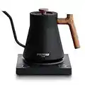 POLIVIAR Electric Gooseneck Kettle, 1200W Electric Tea Kettle Real Wood Handle, 34oz Pour Over Electric Kettle for Coffee & Tea, 18/8 Stainless Steel Inner, Temperature Control & Rapid Heating