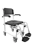 KMINA PRO - Shower Commode Chair with Wheels and Footrest, Shower Wheelchair, Wheeled Commode Chair Shower, Rolling Shower Chair, Commode Chair with Wheels, Shower Chair for Disabled Black