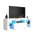 SONNI TV Schrank Weiss, TV Board Hochglanz, mit LED Beleuchtung(12 Farben können eingestellt Werden), mit Klapptür, mit Glasregal, Griffloses Design, 130 x 35 x 45 cm