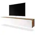 Selsey Kane - Meuble TV à Suspendre/Banc TV (chêne wotan/Blanc Brillant, 180 cm, avec LED)